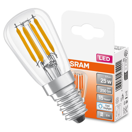 LED Leuchtmittel E14 T26 2,8W = 25W 250lm 6500K Kalt 320° OSRAM STAR Filament