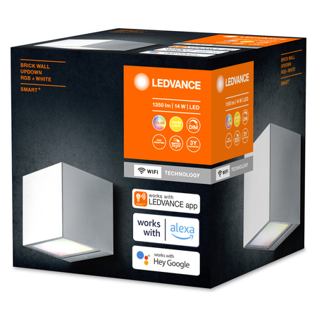 Intelligente LEDVANCE WIFI SMART+ BRICK WALL SILVER GREY Fassadenwandleuchte 14W 550lm LEDVANCE