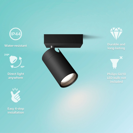 Wandleuchte GU10 Wandleuchte IP44 Schwarz Kosipo Philips