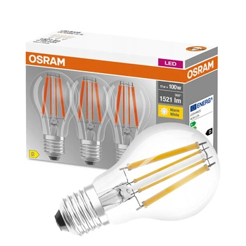 3x LED Lampen E27 A60 CL 11W = 100W 1521lm 2700K Wärme 300° Filament OSRAM BASE