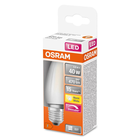 LED Leuchtmittel E27 B35 4,8W = 40W 470lm 2700K Warm 300° OSRAM SUPERSTAR Filament Dimmbar