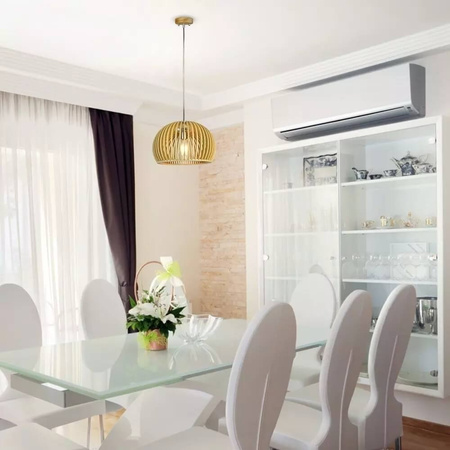 Hängeleuchte E27 Holzschirm mit Chrom-Finish rund 33x22cm VT-3200 V-TAC