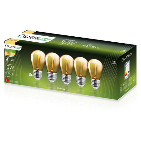 5x LED Filament Lampen E27, ST14 für Lichterketten 1.3W = 10W 110 lm 2200K warm Glühfaden LUMILED
