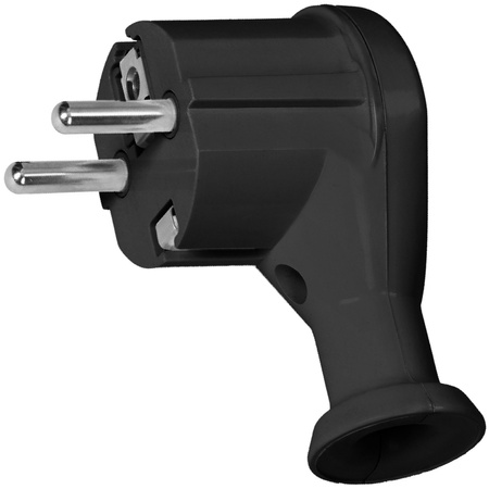 Abgewinkelter Elektrostecker 2P+Z UNI-SCHUKO-Stecker mit Erdung Schwarz ORNO
