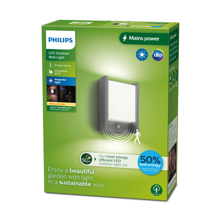 Garten LED Wandleuchte ARBOUR 3.8W Bewegungssensor 2700K Warm IP44 Anthrazit PHILIPS