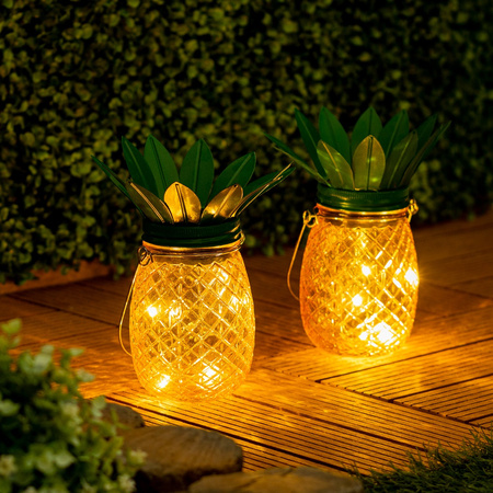 Gartenlampe LED Solar Laterne Hanging Jar ANANAS Glas 3000K
