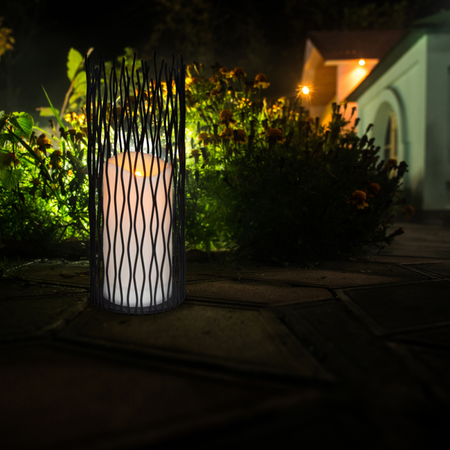 LED-Gartenlampe batteriebetriebene LED-LATERNE NYBORG 35cm IP44 2xAA schwarzes Metall GOLDLUX (Polux)
