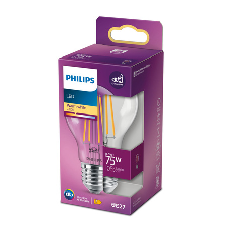 E27 A60 LED Lampen 8,5 W = 75 W, 1055 lm, 2700 K, warmes Filament PHILIPS