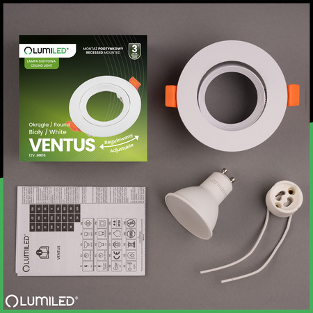 Set Halogen-Einbauleuchte VENTUS Weiß Rund + LED-Leuchtmittel GU10 6W Warm 120° Lumiled