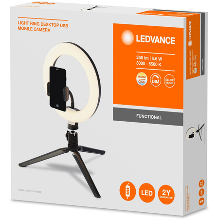 Mobile LED-Ring-Stehleuchte für Selfie 5,5W 250lm CCT 20 cm Bluetooth LEDVANCE + Fernbedienung