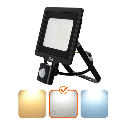 LED-Flutlicht 30W 2400lm 4000K IP44 Schwarz mit Bewegungssensor LED2B KOBI MHC