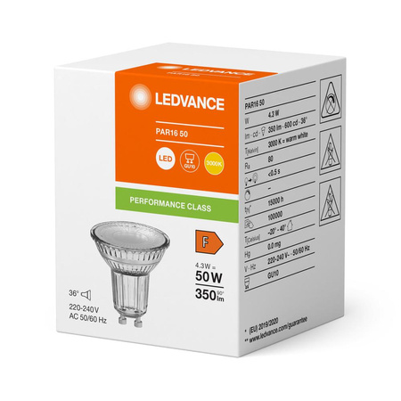 GU10 LED Leuchtmittel 4,3W = 50W 350lm 3000K Warm 36° Glas LEDVANCE Performance Class