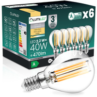 6x LED-Lampe E14 Kugel P45 2,2W 470lm = 40W 2700K warmweiß 360° Filament Energieklasse A LUMILED