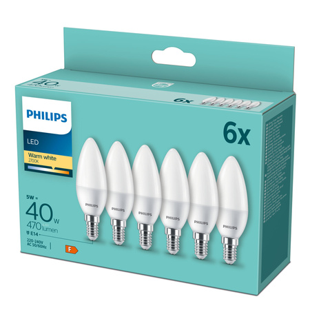 6x LED-Lampe E14 Kerze B35 4.9W = 40W 470lm 2700K Warm Essential Philips