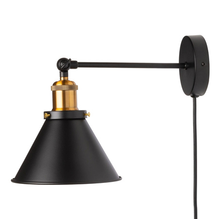 Schwarz-goldene E27-Wandleuchte beweglicher Metallschirm mit Kabel Loftowa