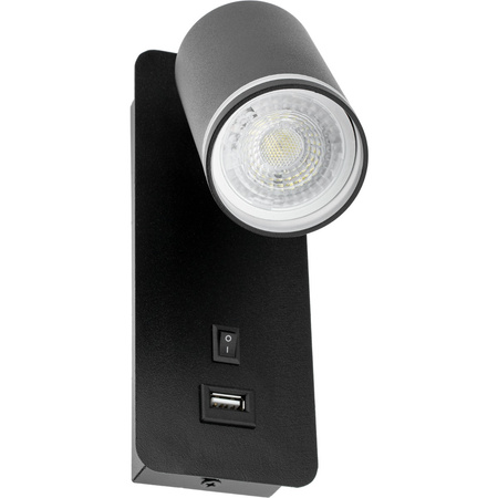 GU10 RING Wandleuchte mit USB und Schalter schwarz