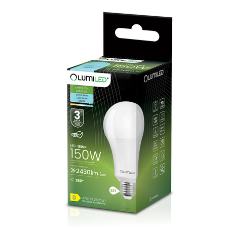 LED Lampen E27, Glühbirne A70 18W = 150W 2421lm 260° 6500K kaltweiß LUMILED