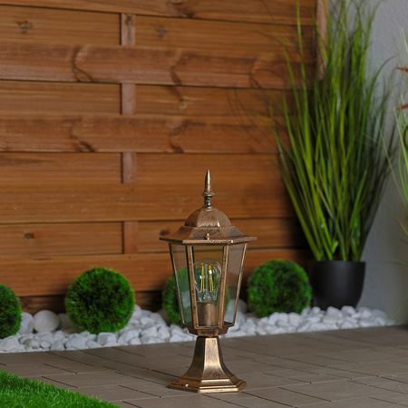 Gartenleuchte E27, Niedriger Pfosten Laterne 40cm Patina BELLIS LUMILED