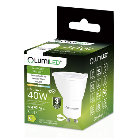 LED-Lampe GU10 Reflektor PAR16 3.4W = 40W 470LM 4000K Neutral 38° LUMILED