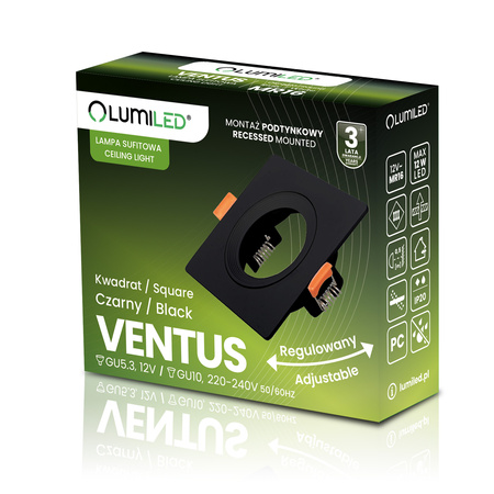 Einbaustrahler GU10, MR16 Einbauspot HALOGEN Quadrat beweglich Schwarz VENTUS LUMILED