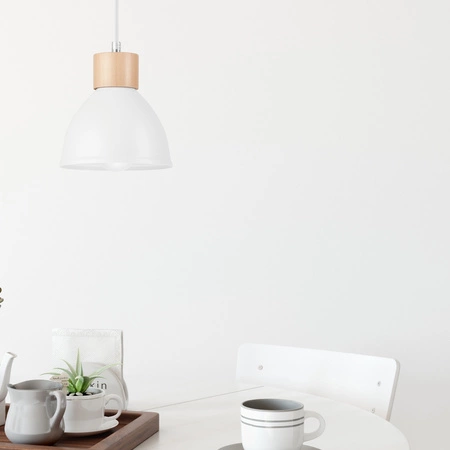 NICO E27 Weiße Pendelleuchte aus Holz LM-1.143 Lamkur