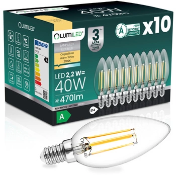10x LED-Lampe E14 Kerze B35 2.2W 470lm = 40W 2700K warmweiß 360° Filament Energieklasse A LUMILED