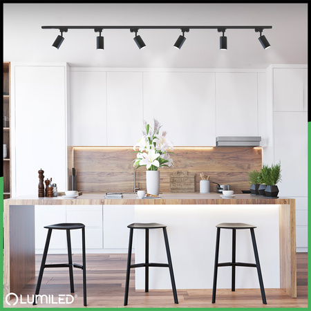 2m Stromschiene + 6x Schienenstrahler GU10 Schwarz SAGI LUMILED