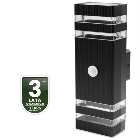 Garten Wandleuchte oben unten 2xGU10 Schwarz Bewegungs- und Dämmerungssensor IP54 PROTEA LUMILED