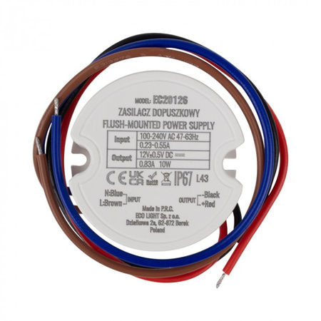 Einspeisung FI60 für LED-Streifen 10W 12V 0.83A Hermetisch IP67 Ecolight