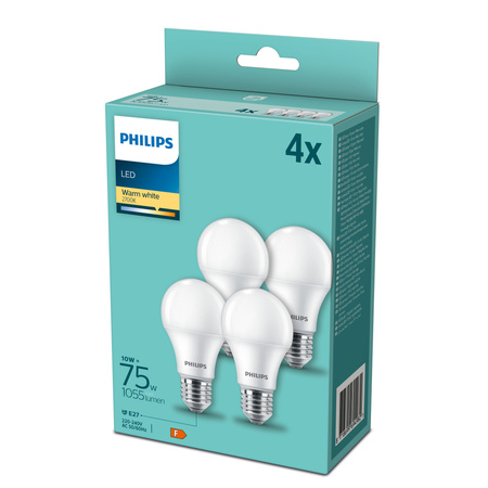 4x LED Lampen E27 A60 10W = 75W 1055lm 2700K Warm Milk PHILIPS