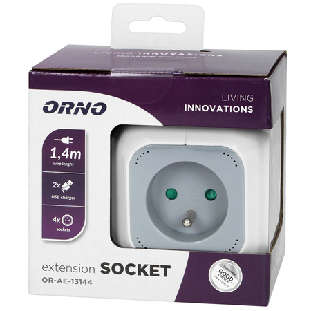 Verlängerungswürfel 2P+Z 4x Steckdose + 2x USB mit Erdungsschiene Kabel 1,4m 16A