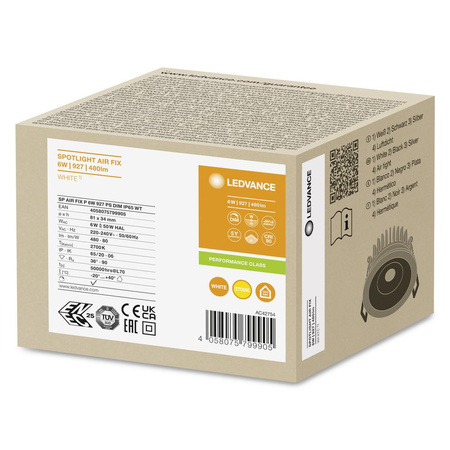 LED-Panel bündig montiert Spot Leuchte 6W 480lm 3000K Warm Dimmbar Spot Weiß Air Fix Ledvance