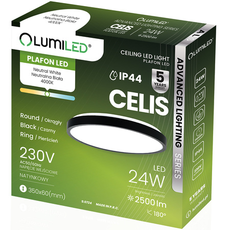 LED Decke Plafond Aufputz 24W 4000K CELIS Rund IP44 Schwarz Ring ALS LUMILED