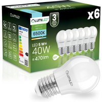 6x LED Lampen E27, Glühbirne P40 5W = 40W 470lm 180° 6500K kalt LUMILED