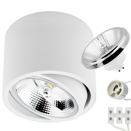 HALOGEN Aufbaustrahle 10cm, Aufbauspot Metall Tuba Spot, Weiß + LED GU10, ES111, 15W, COB, 3000K LUMILED