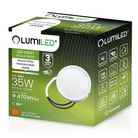 Einsatz für LED-Leuchten Modul INSERT Milchig 5W = 35W 120° 470lm 4000K Neutralweiß LUMILED