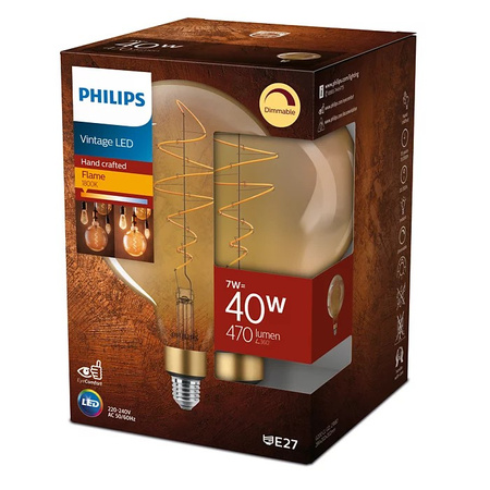 Globe E27 G200 LED Lampen 7W = 40W 470lm 1800K Warm Filament Amber PHILIPS Dimmbar