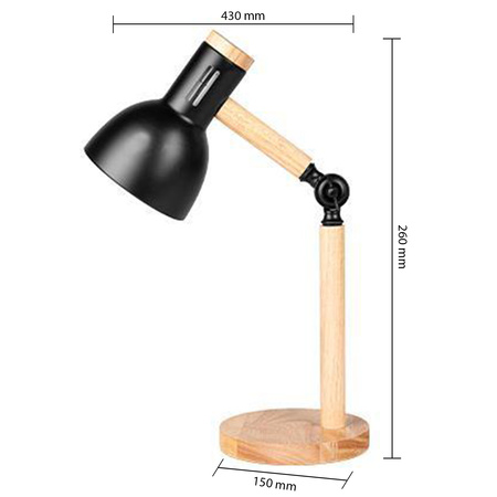 Schreibtischlampe Tisch Verstellbar E27 Schule Nachtschalter Ein/Aus Schwarz Braun Woody Masterled