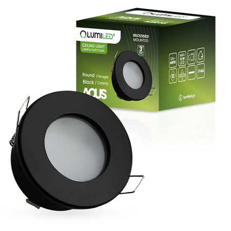 Einbaustrahler GU10, Einbauspot HALOGEN hermetisch für Badezimmer IP44 Schwarz AQUA LUMILED