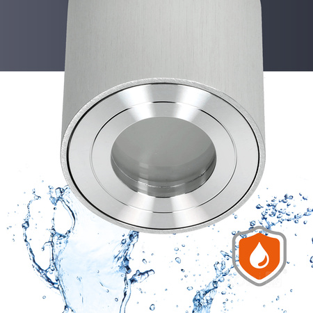 Aufbauleuchte HALOGEN Wasserdicht Aluminium SPOT TUBE 95mm IP44 Chrom AQUARIUS RUND Kobi