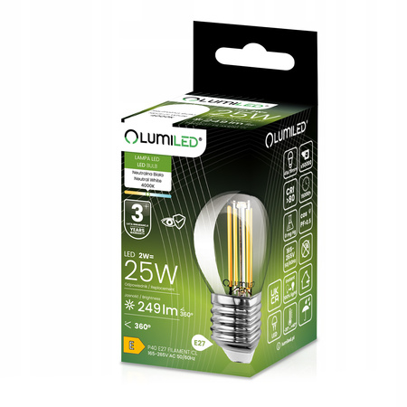 6x LED-Lampe E27 Ball P45 2W = 25W 249lm 4000K Neutral 360° FILAMENT LUMILED