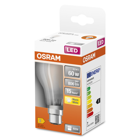 LED-Lampe A60 B22d 6.5W = 60W 806lm 2700K Warm 300° Retrofit Glühfaden CLASSIC Osram