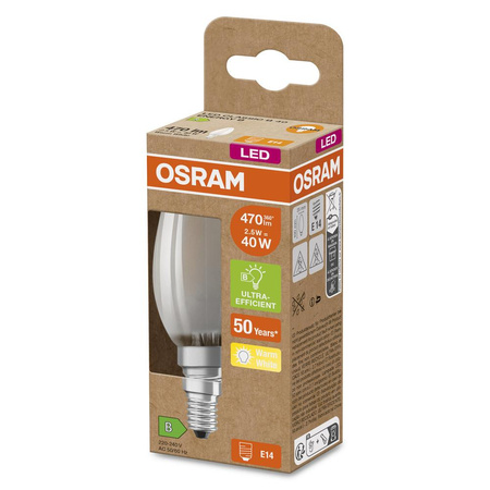 LED-Lampe B35 Kerze E14 2.5W = 40W 470lm 2700K Warm 300° 188lm/W CLASSIC ENERGY EFFICIENCY Osram