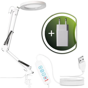 Schreibtischlampe LED 8W CCT Zeichnung Tischlampe 3x Vergrößerungsglas LUCA 2 Weiß LUMILED