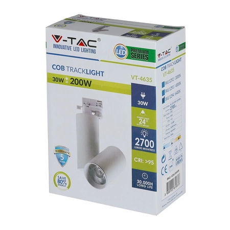 LED-Schienenstrahler 30W 6400K Weiß VT-4635 V-TAC - 5 Jahre Garantie