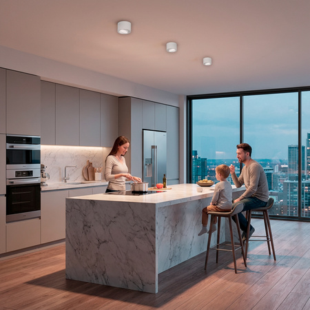 Halogen-Aufbauleuchte, Aufbauspot 50mm Runde Tube Weiß AMAT-S+LED-Einsatz 7W 3000K LUMILED