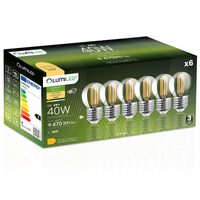 6x LED-Lampe E27 Ball P45 4W = 40W 470lm 3000K Warm 360° FILAMENT LUMILED
