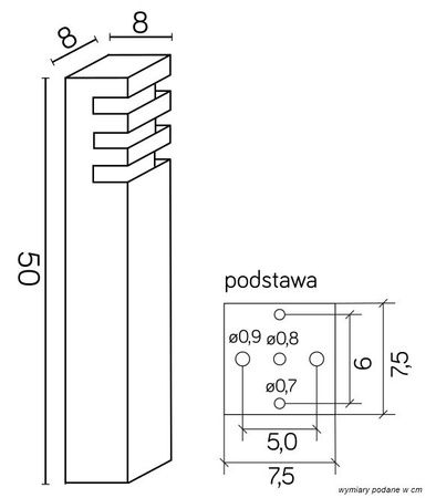 Außenstehende Gartenleuchte RADO 2 AL E27 50cm Su-Ma