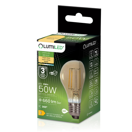 LED-Lampe E27 A60 6W 660LM = 50W 2000K warmweiß 360° Filament Amber LUMILED