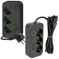 KOBI LINEA PRO Verlängerungskabel 3x230V 3m Masse, Schalter und 5xUSB Schwarz